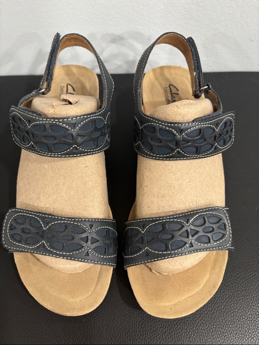 Clarks Black Leather Cutout Slingback Sandals